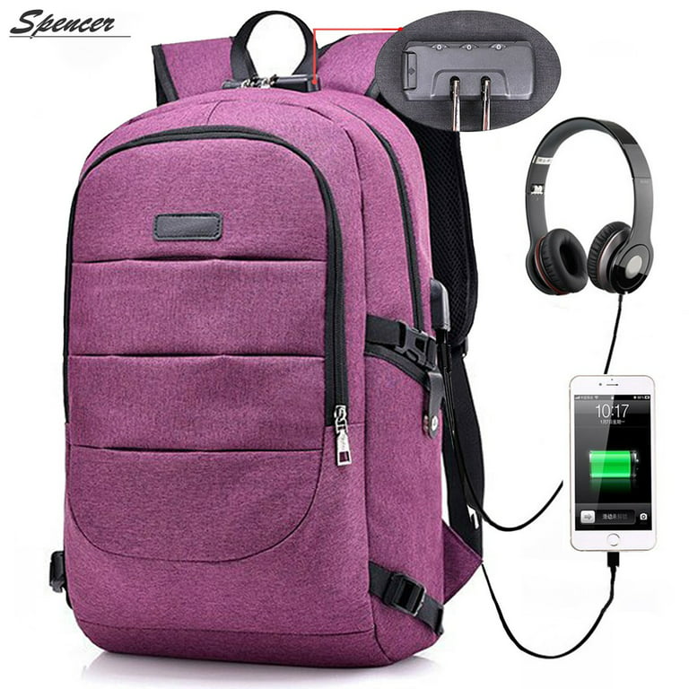 Spencer Laptop Backpack for Men & Women, Anti Theft with lock Water  Resistant Business Backpack with USB Charging Port Fits UNDER 17 Laptop 