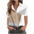 thumbnail image 3 of Ichuanyi Women's Casual Print Short Sleeve Button Down Collared Top Shirt, Lightweight Flowy Blouse for Spring and Summer, Button Top Blouse T-Shirt, Khaki, XL, 3 of 8