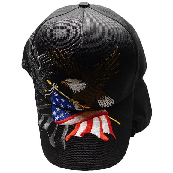 USA Flag Patriotic Eagle Shadow Adjustable Embroidered Black Cap Hat (KYS)