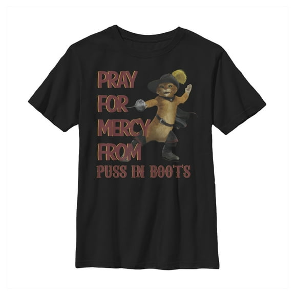 Boy's Shrek Puss In Boots Pray for Mercy Graphic Tee Black X Small