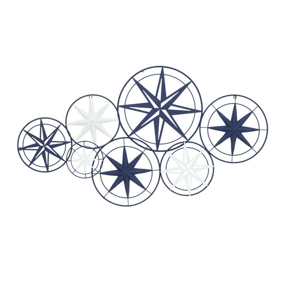 DecMode Blue Metal Indoor Outdoor Cutout Compass Star Wall Decor with Overlapping Frames