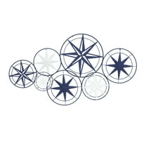DecMode Blue Metal Indoor Outdoor Cutout Compass Star Wall Decor with Overlapping Frames