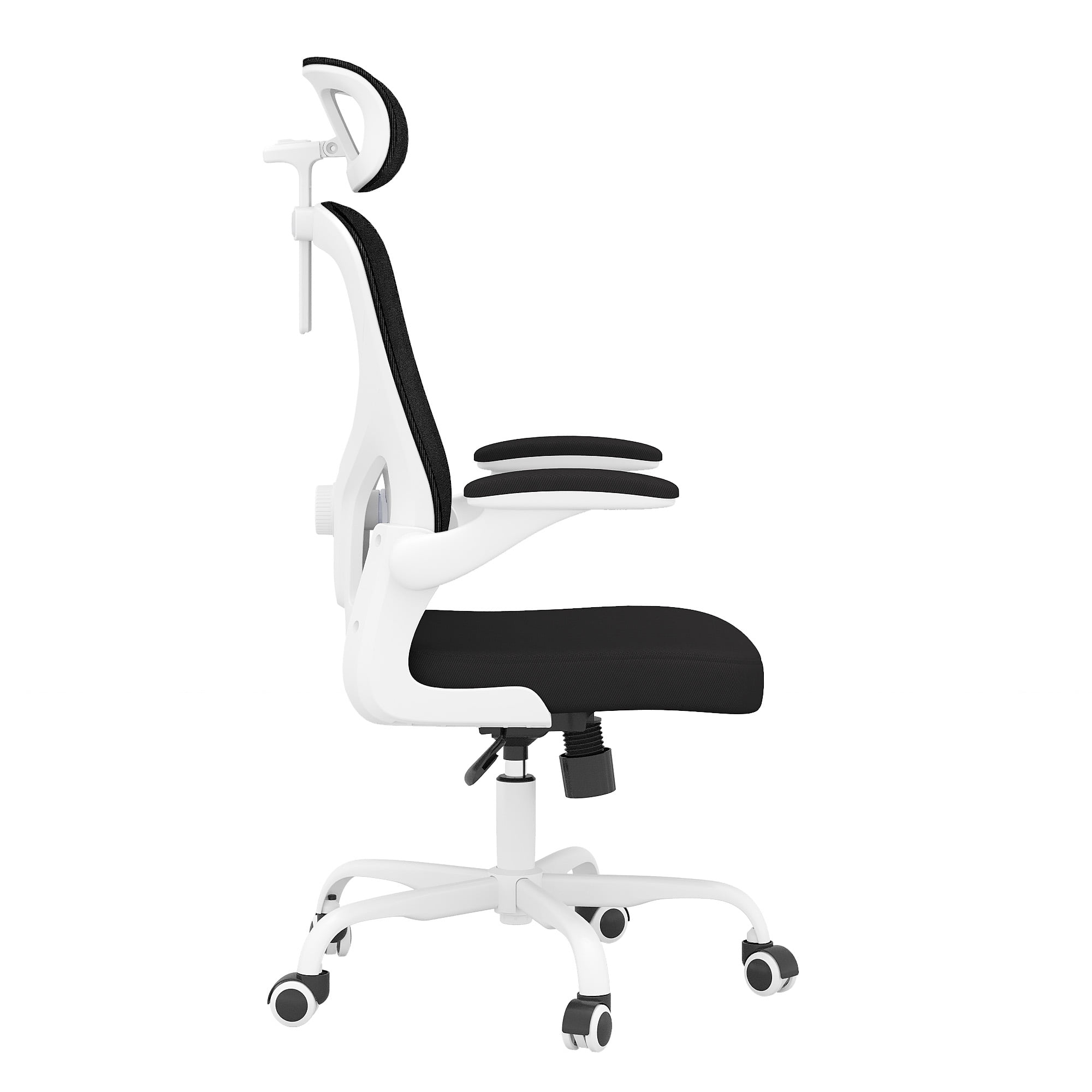 MAYEERTY Ergonomic Home Office Chair with Lumbar Support, Flip-Up Armrests, Headrest for Work & Study,White-black