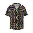 thumbnail image 3 of Goofa Mardi Gras Shiny Green Purple Printed Men's Casual Short-sleeved Shirt,Lightweight Breathable Button-down,Summer Casual men's top,Versatile Fashion shirt-4X-Large, 3 of 7