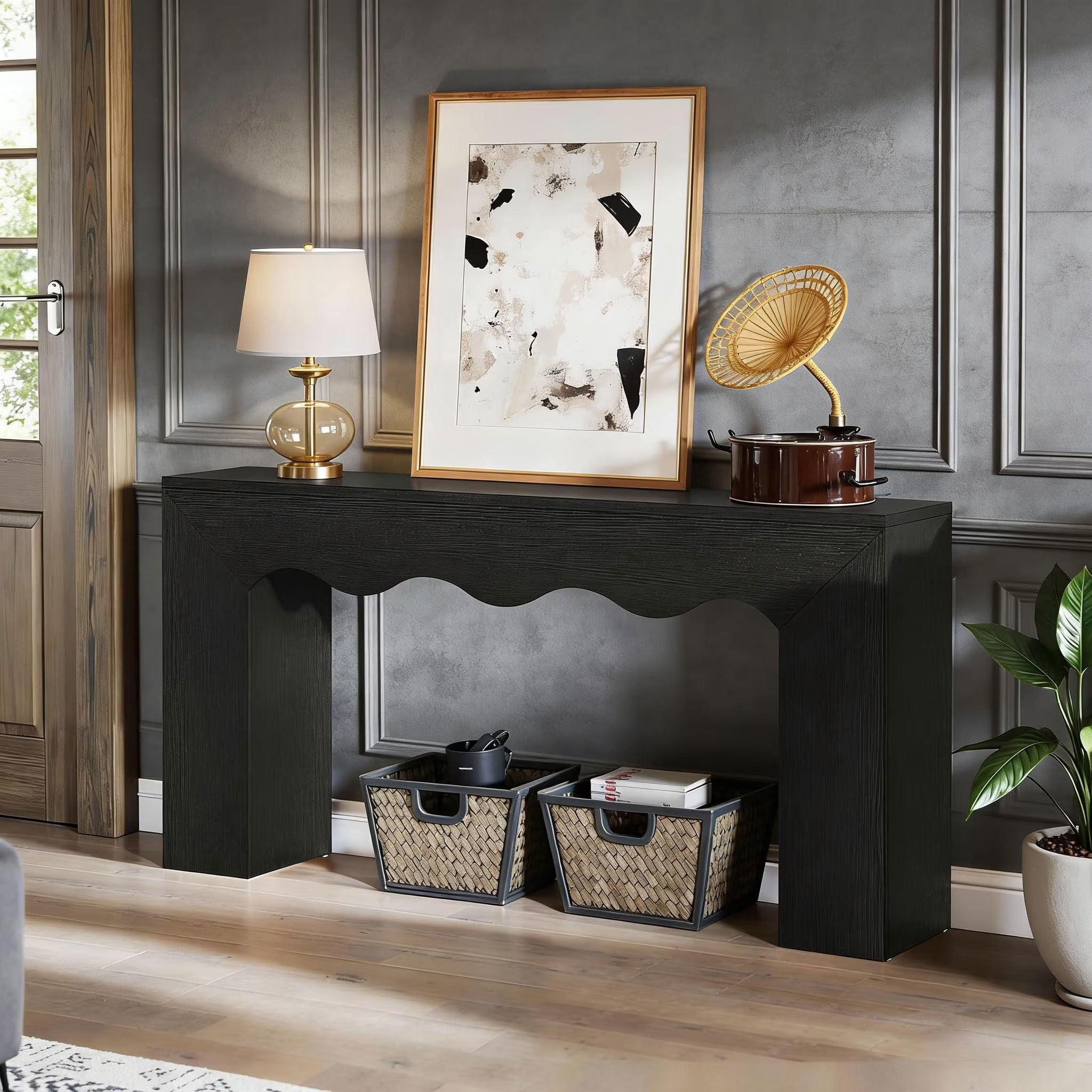 MAYEERTY 63" Wavy Edge Console Table, Modern Wooden Entryway Sofa Table with Storage, Narrow Accent Stand for Living Room, Hallway, Foyer