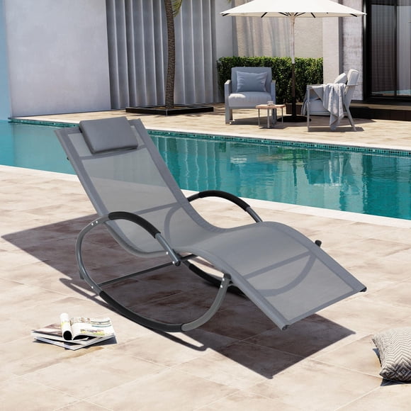 Deko Living Chaise à bascule d'extérieur en textilène avec oreiller appui-tête