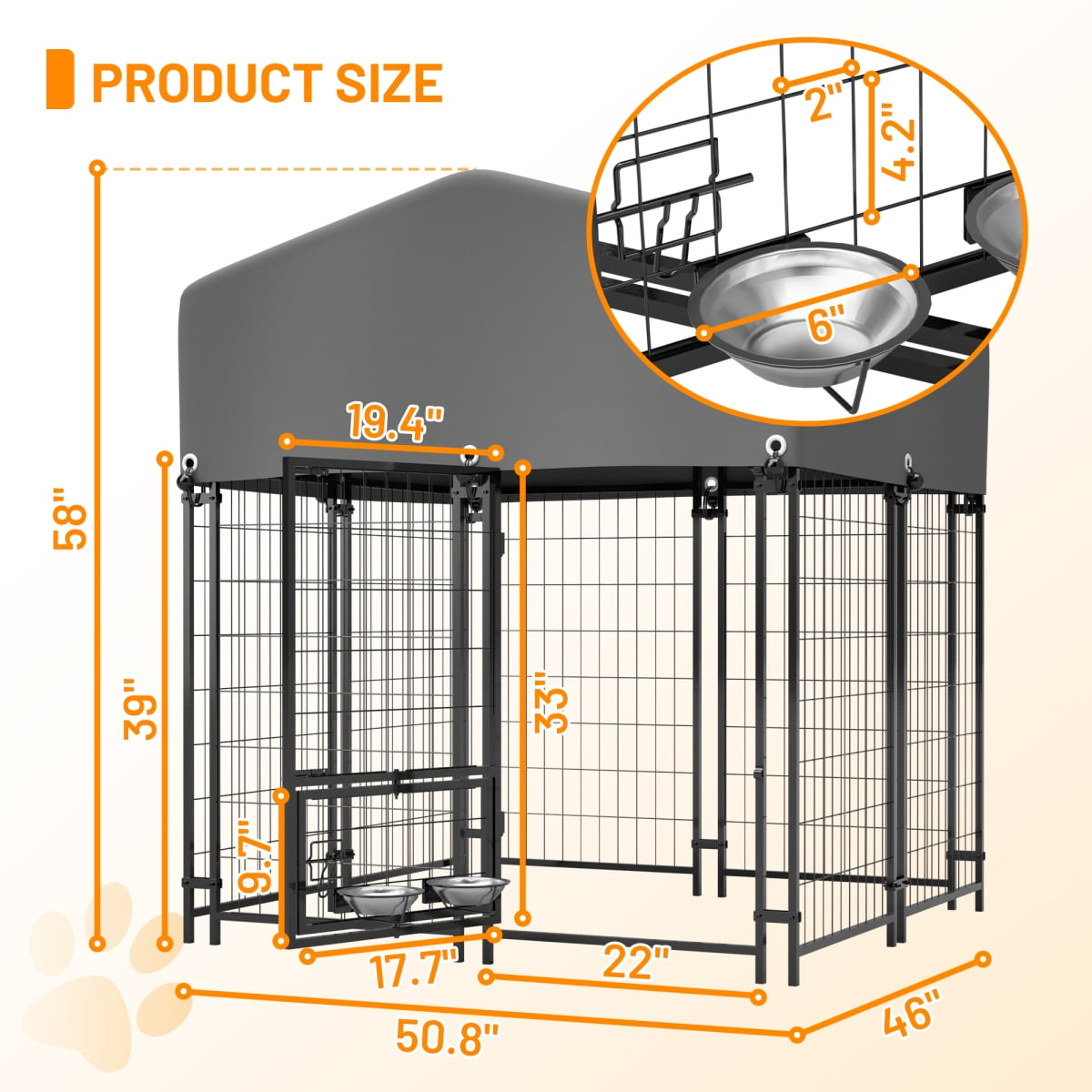 LuckyNote Outdoor Dog Kennel 4.23'x3.83'x4.83' with Roof, Heavy Duty Welded Wire Crate, All-Weather Protection & Safe Lock, Grey