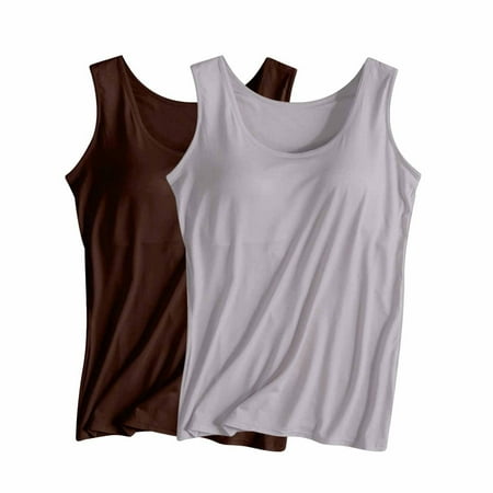 ZQGJB Pack of 2 Womens Tank Tops with Built-in Bra Padded  Plus Size Casual Solid Sleeveless Suspender Cami Tanks Layering Basic Undershirts Comfy Athletic Yoga Tops Wine&White XL