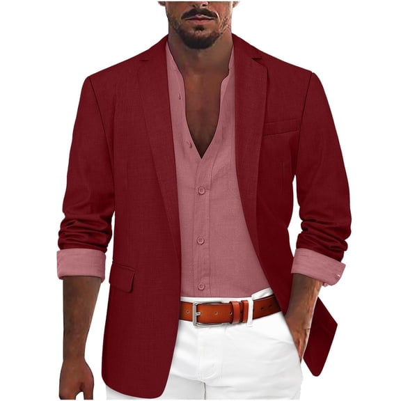 Men's Lightweight Knit Blazer Casual Suit Jacket One Button Unlined Sports Coat Business Linen Sport Jacket
