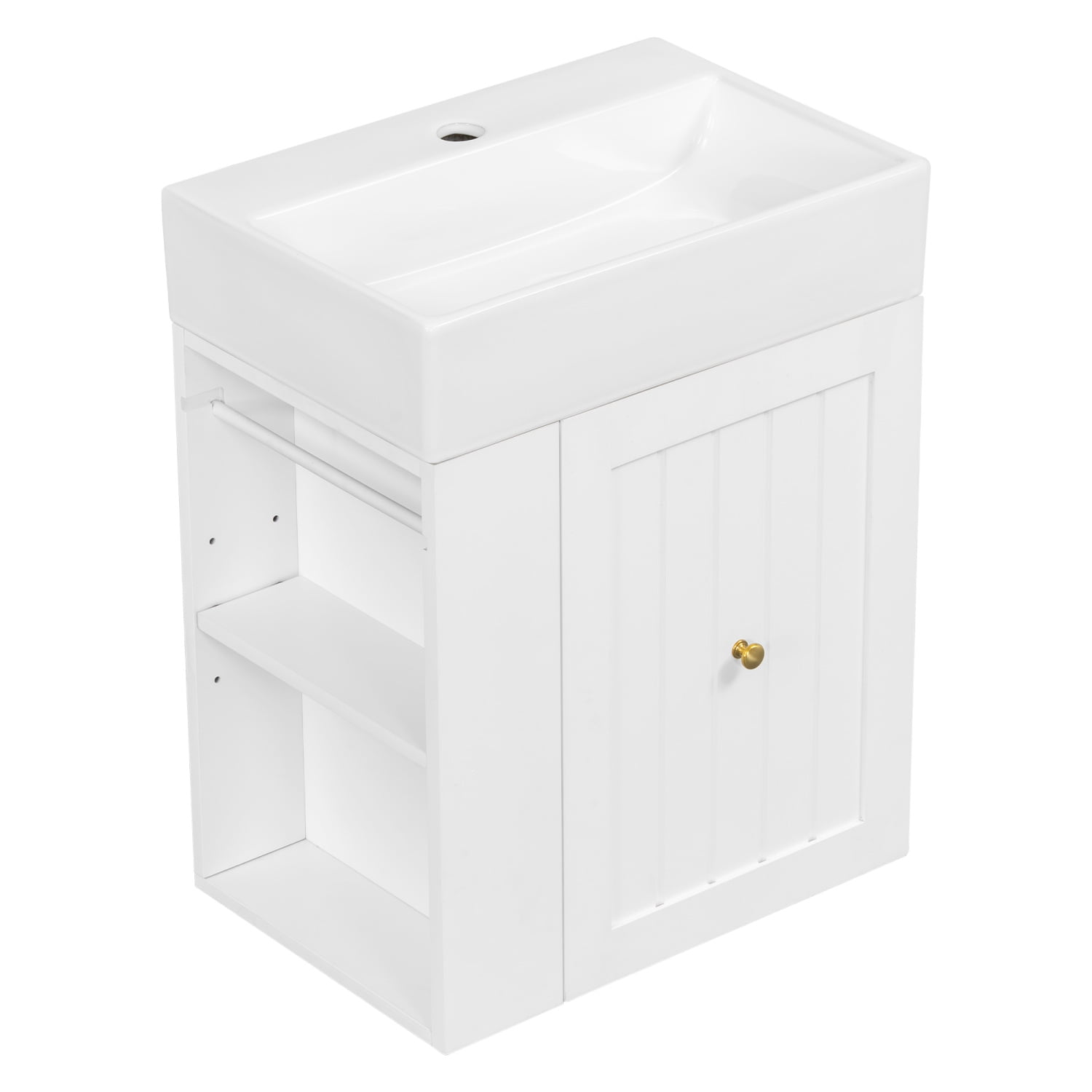 20" Bathroom Vanity with Ceramic Sink, Freestanding Bathroom Vanity with  Drawer and Side Open Shelf,  Bathroom Cabinet for Small Bathrooms, White