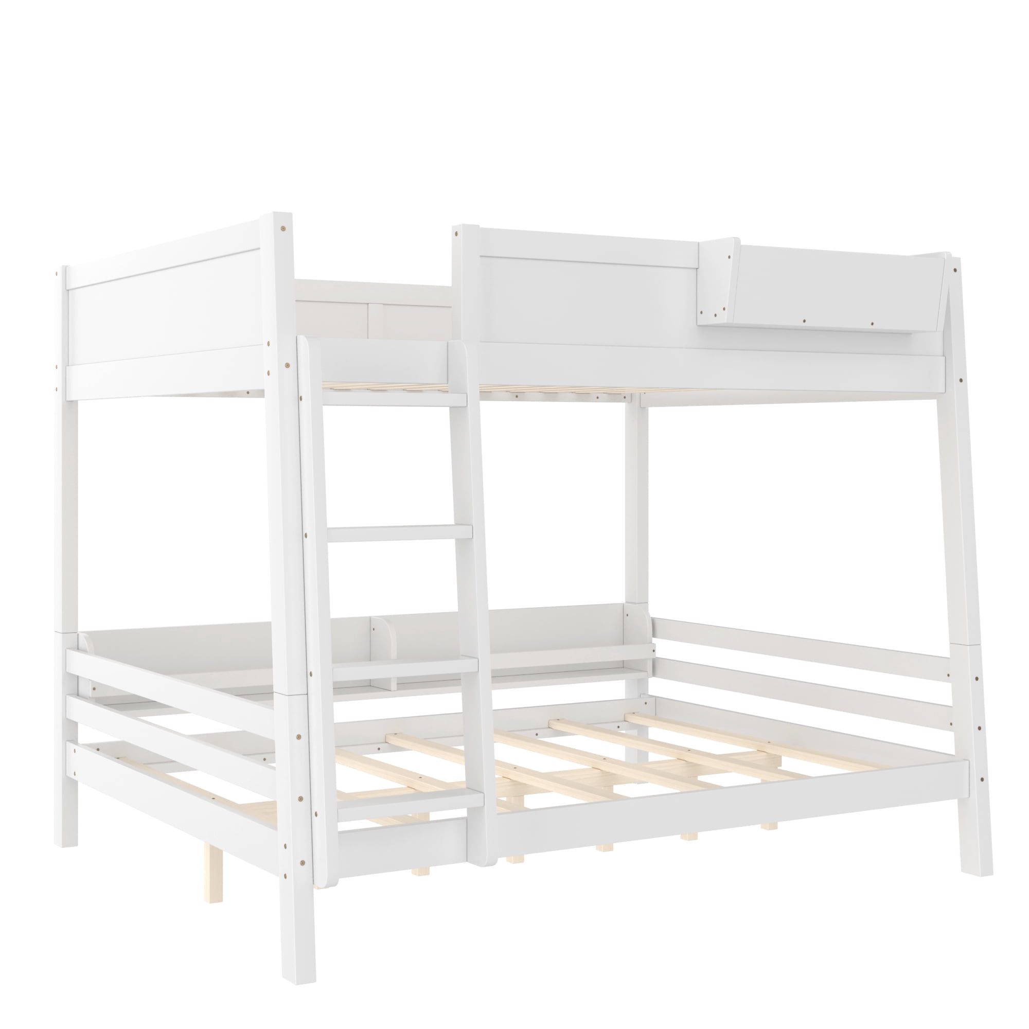 Mintazer Queen Over Queen Detachable Bunk Bed with Storage Shelf and Bookshelf, Modern Convertible Bunk Bed with Ladder and Guardrails for Bedroom Guest Room, White