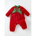 thumbnail image 4 of Kids Baby Girls Christmas Romper Contrast Color Cute Bow Long Sleeve Jumpsuits for Newborn Infant Toddler Cute Clothes, 4 of 8
