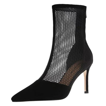 

Fashion Autumn Women Ankle Boots High Heel Pointed Toe Mesh Breathable Back Zipper Comfortable Solid Color