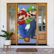 Super Mario Luigi Door Cover Decorated Banner Tapestry Home Decoration Holiday Party Supplies Door Banner Porch Sign Banner 72.8 x 35.4 Inch