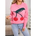 thumbnail image 4 of Womens Cute Chunky Knit Sweaters Trendy 3D Cherry Print Fall Winter Warm Crew Neck Knitted Pullover Tops Pink S, 4 of 8