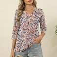thumbnail image 2 of T-Shirts for Women 3/4 Sleeve V-Neck Floral Printed Casual Dressy Tunic Tops Laides T-Shirts, 2 of 6