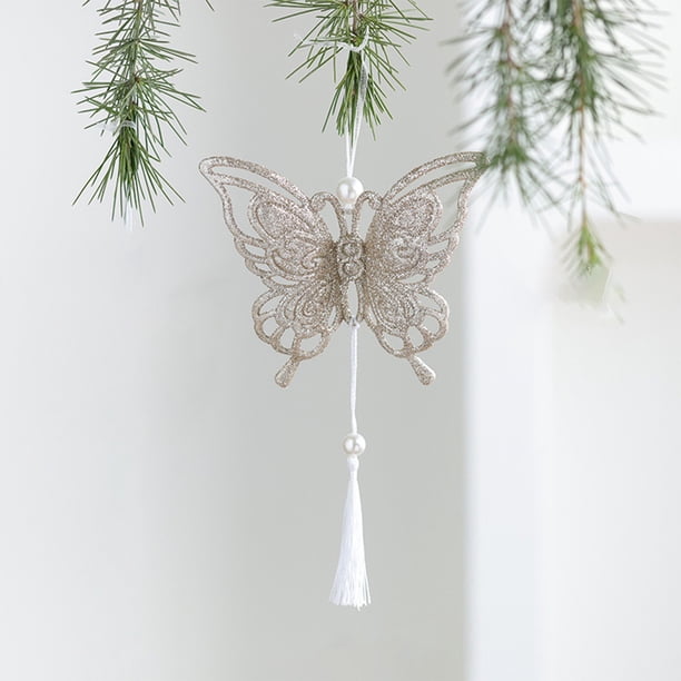 Adornos para Árbol de Navidad con Purpurina, Encaje, Copos de Nieve, Corazones, Mariposas, Colgantes, Adornos Navideños.