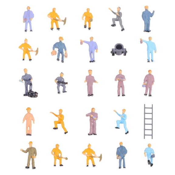 FOLOYORI 25Pcs Miniature People Model Architectural Worker Figurines Assorted Color Plastic 2X0.5in