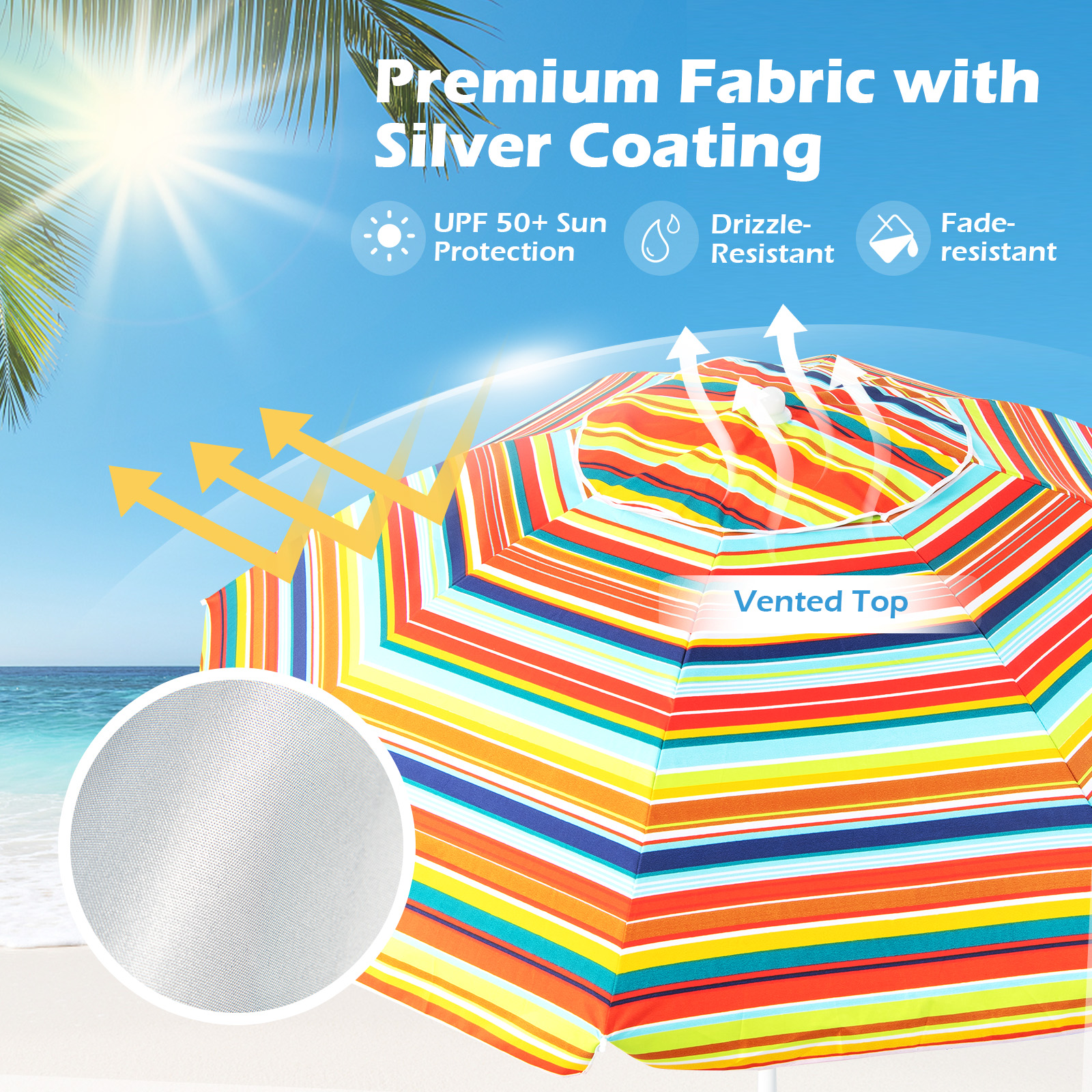 Costway 6.5Ft Patio Beach Sunshade Umbrella Portable Tilt  Outdoor Yellow