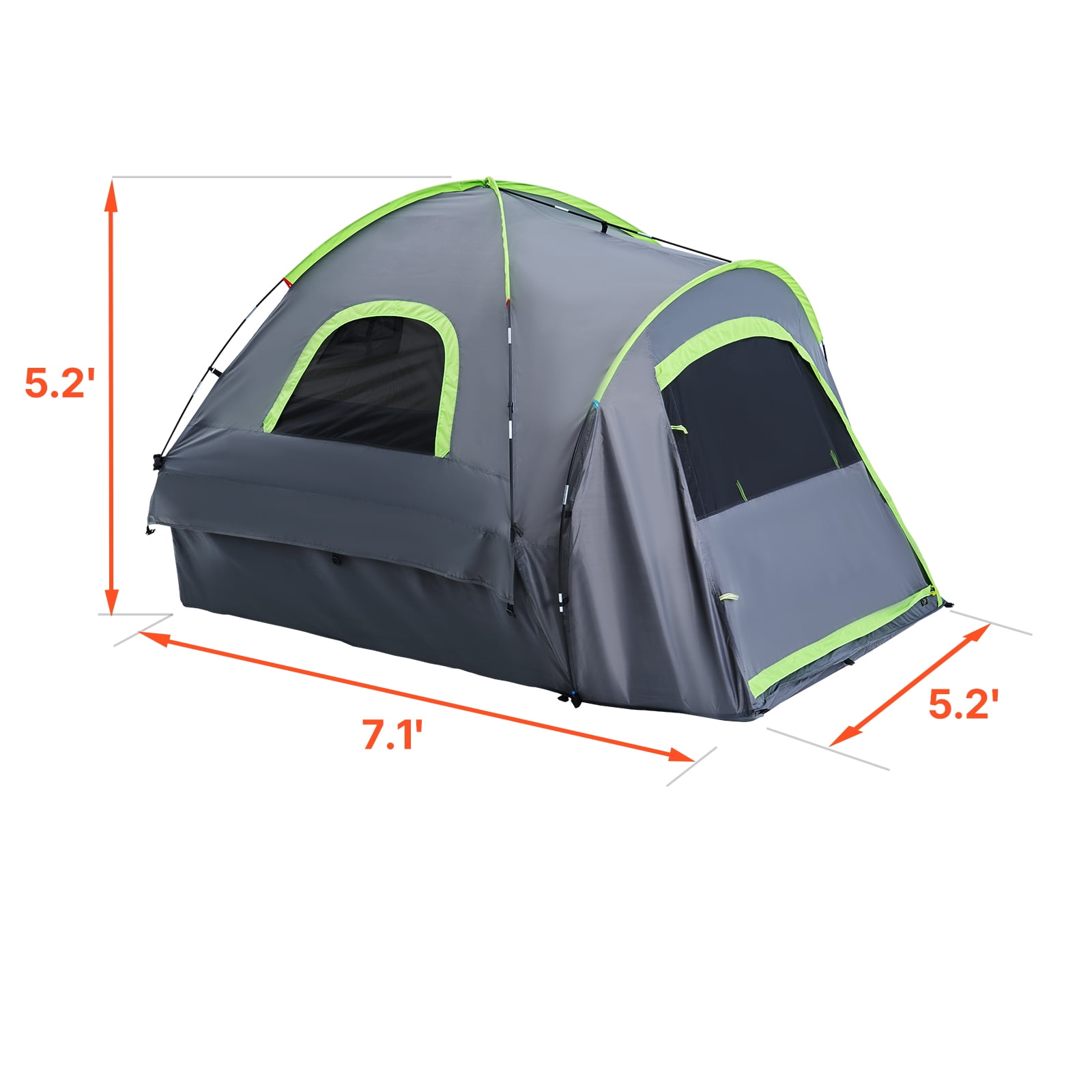 KFFKFF Camping Tent for Pickup Truck, Suitable for 5.0-5.2 ft Trucks, PU2000mm Waterproof, Accommodates 2-3 People, Double-Layer Window Design, Robust Camper Shell for Truck Bed with Carry Bag