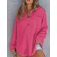 thumbnail image 4 of Tops de Punto Gofre para Mujer, Camisetas Henley de Larga con Cuello en V, Color Liso, Túnica Informal Rosa Roja L, 4 of 8