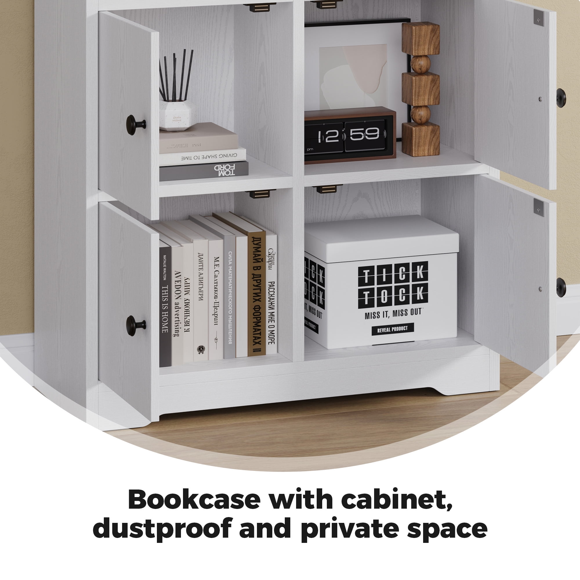 IRONCK 5-Tier Bookcases with Doors, 63" Tall Cube Storage Shelf, Freestanding Bookshelf for Home Office Living Room, White