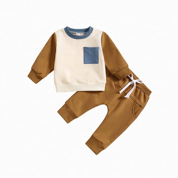 Baby Toddler Kids Boy Clothing Set Spring Fall Color Block Long Sleeve Drawstring Pants 6M 9M 12M 2T 3T 4T Everyday Outfit 2-Pieces