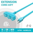 thumbnail image 2 of DuraTech Extension Cord 50 ft, Outdoor Extension Cord with Multiple Outlets, 14/3 SJT, 15 Amps, 3 Prong, Heavy Duty Extension Cord Power Strip, Blue, Lighting Decorations Indoor Outdoor, 2 of 9