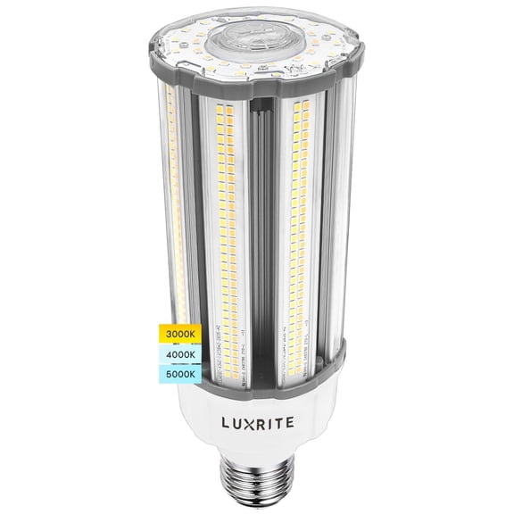 Luxrite 36W/54W/63W LED Corn Light Bulb, 175W HID Equivalent, 3 Color Selectable, Up to 9300 Lumens, E39 Base