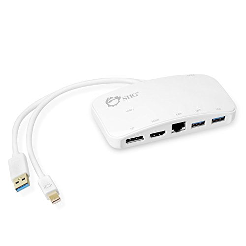 SIIG Mini-DP Video Dock with USB 3.0 LAN (White) - Mini DisplayPort to HDMI or DisplayPort, 2-Port USB hub with 1 Gigabit Ethernet Port for Macbooks, Surface Pros, and More (JU-H30212-S1)