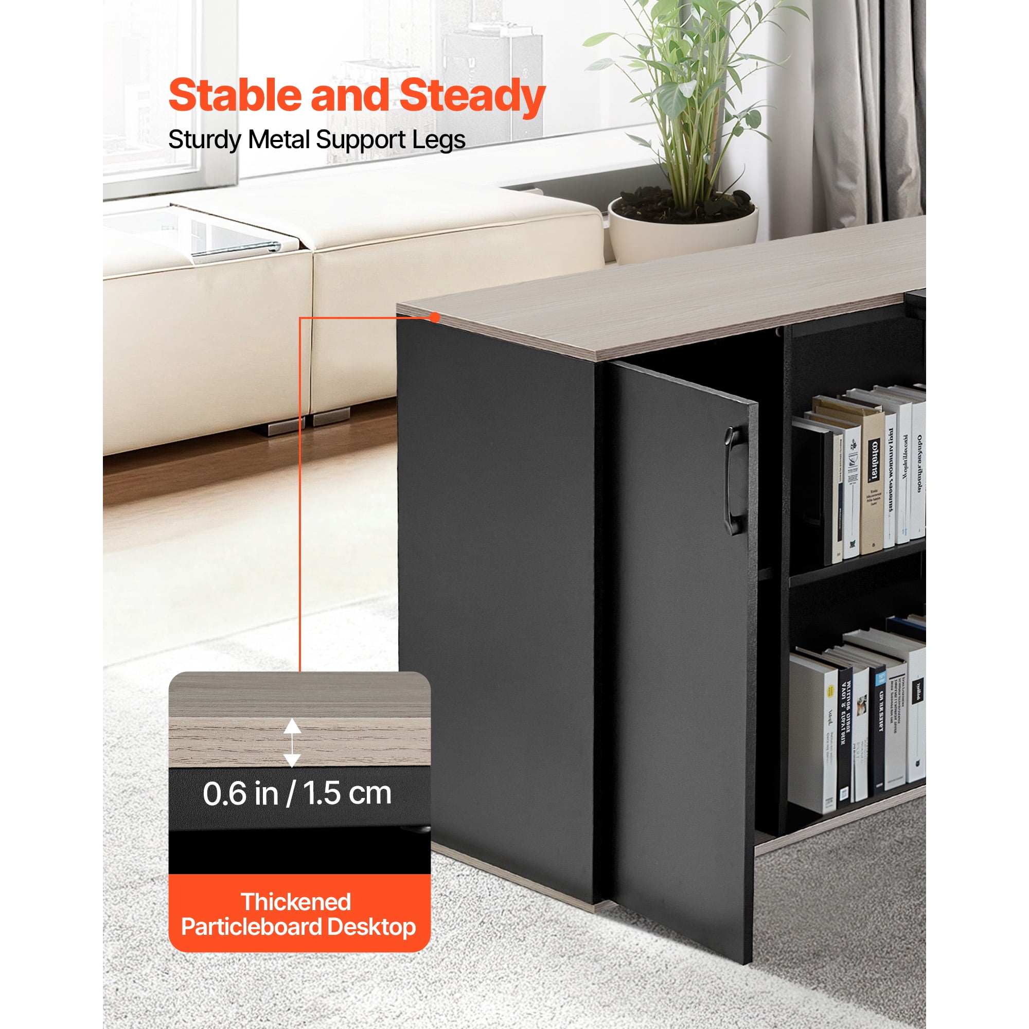 KFFKFF L-Shaped Office Desk with Storage Cabinet and Drawers, Spacious Wooden Workstation with CPU Stand, Durable Design Supporting Up to 350 lbs, Simple Assembly for Work, Study, or Writing