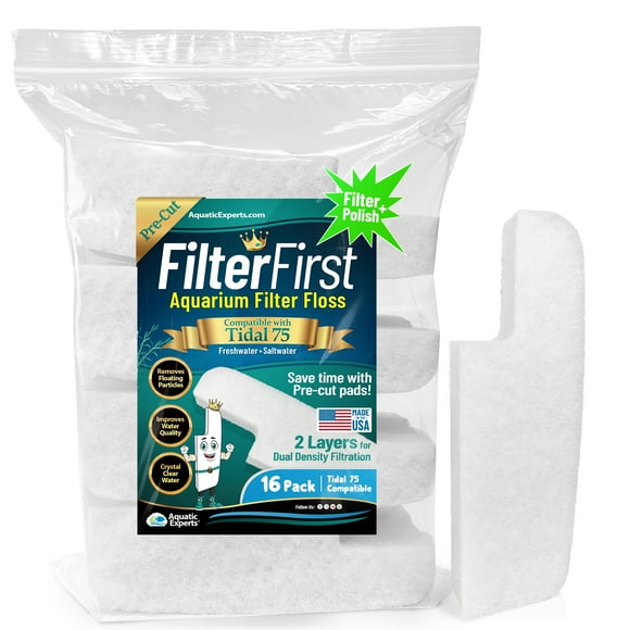 Aquatic Experts Aquarium Filter Floss for Fish Tank Filters - FilterFirst Aquarium Filter Pad - Media for Crystal Clear Water, (16 Pack, Tidal 75 Compatible)