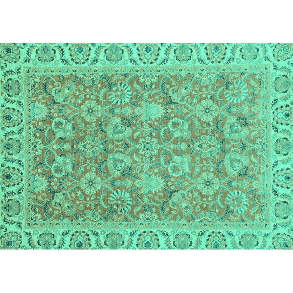 Ahgly Company Machine Washable Indoor Rectangle Abstract Turquoise Blue Modern Area Rugs, 8' x 12'