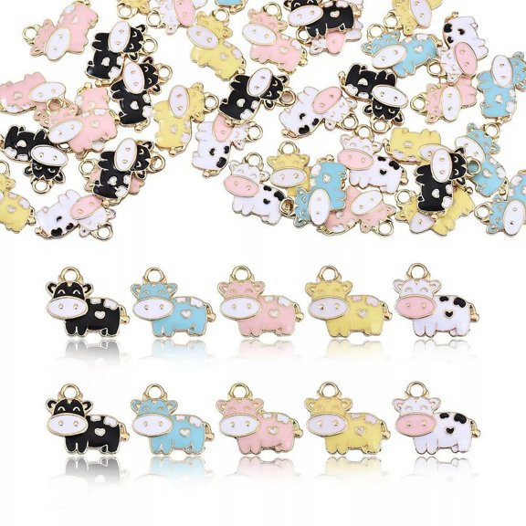 U8MO 50x Enamel Cow Calf Charm Pendants for DIY Key Chain Jewelry Making Supplies