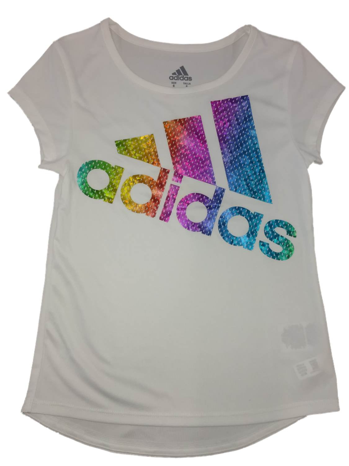 Adidas Girls White Metallic Rainbow Athletic T-Shirt Work Out Tee Shirt ...