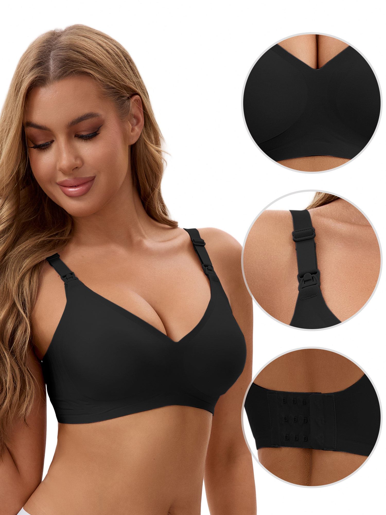 Unique Bargains Women's Nursing Push Up Wirefree Front Closure Bra XL Black