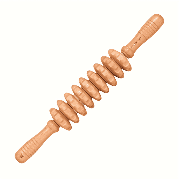 FORICOM Wooden 9-Axis Handheld Roller Trigger Point Massage Stick for Fascia, Cellulite, Muscles & Abdomen Body Therapy Massager Muscle & Abdomen Soothing Tool Natural Wood