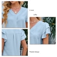 thumbnail image 3 of Blusa plisada de manga corta con volantes y cuello en V para mujer, camisa de manga corta a la moda suave y agradable para la piel, 3 of 6