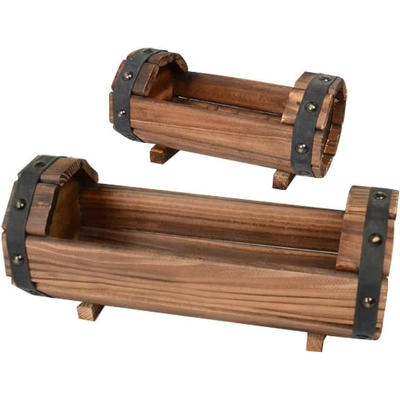 Rustic Half Barrel Planters 2 Pack Wood Planter Boxes, Outdoor Wood Flower Pots Wooden Planters for Garden, Patio, Balcony