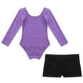 thumbnail image 3 of TiaoBug Kids Girls Ballet Dance Leotard Long Sleeve Gymnastics Bodysuit with Booty Shorts Set Lavender&Black 3, 3 of 5
