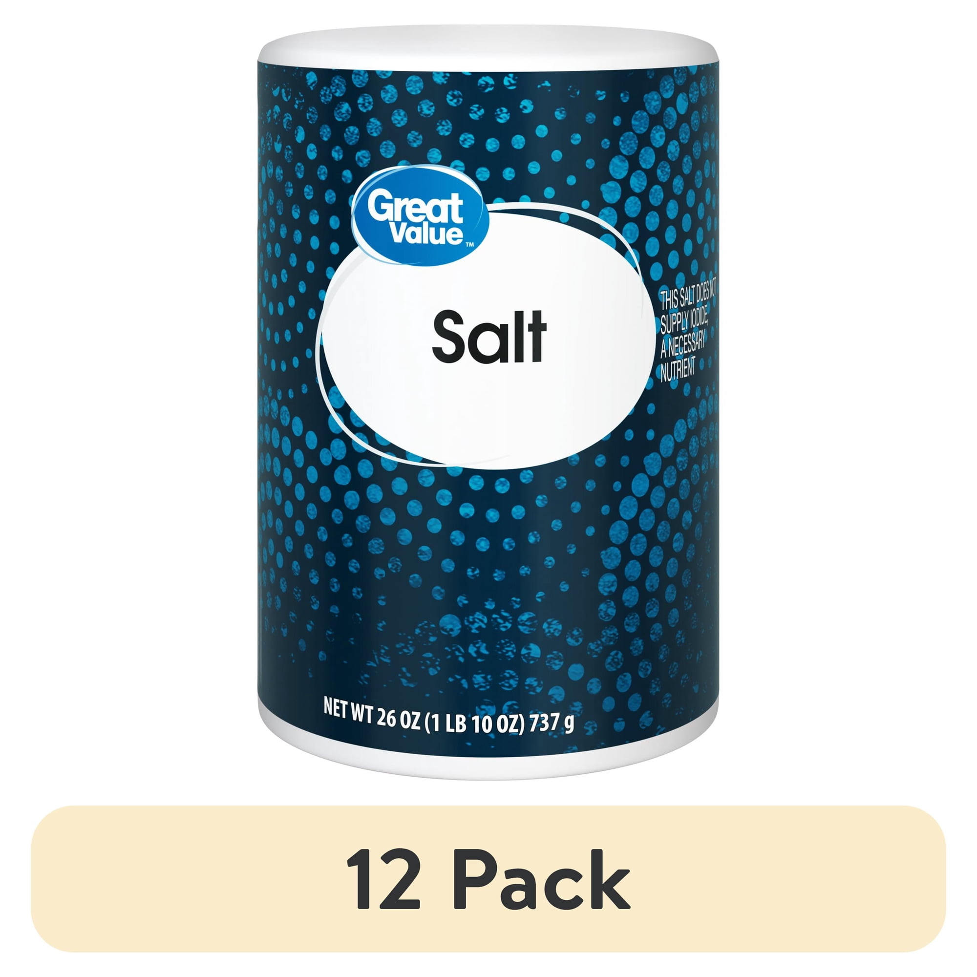 (12 pack) Great Value Plain Salt, 26 oz