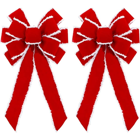 Jinswick 2 Pack Red Christmas Bows Outdoor Decorations, 11”x21”Large Velvet Wreath Bow with Glitter Gold Edge for Xmas Home Fence Stairs Railing Fireplace Indoor Outdoor Front Door Decor
