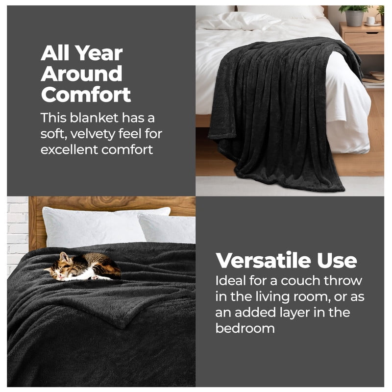 Superior Super Soft Plush Fleece Blanket 50" x 60", Bed & Couch Blankets, Throw, Black