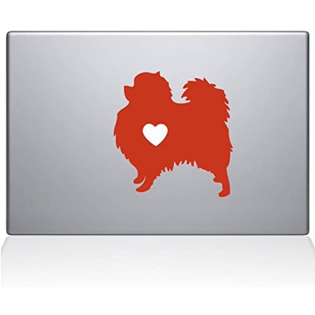 The Decal Guru Pomeranian Love Silhouette Decal Vinyl Sticker, 13" MacBook Pro (2016 & Newer Models), Orange
