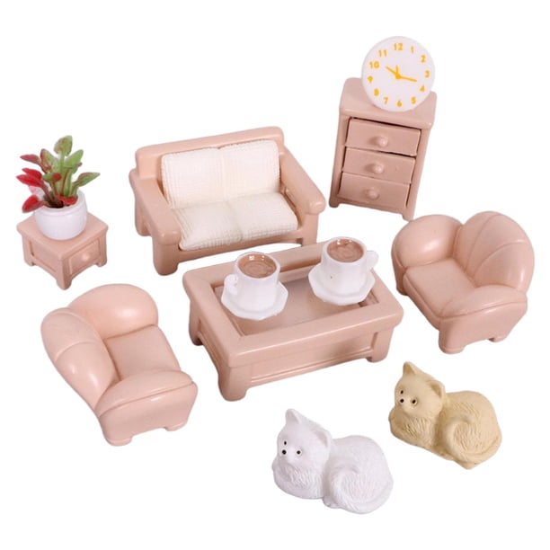 Set De Muebles De Salón En Miniatura 1:12 – Sofá, Sillones, Mesa, Tetera Y Tazas Con Cojines, Para Decorar Casas De Muñecas (7 Piezas)