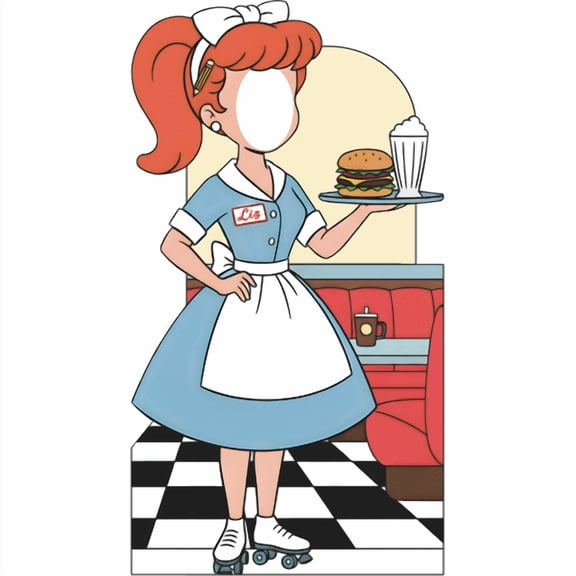 SS11328 Cartoon 1950s 50s Diner Waitress Burger Shake Stand In Cardboard Cutout Standee Standup