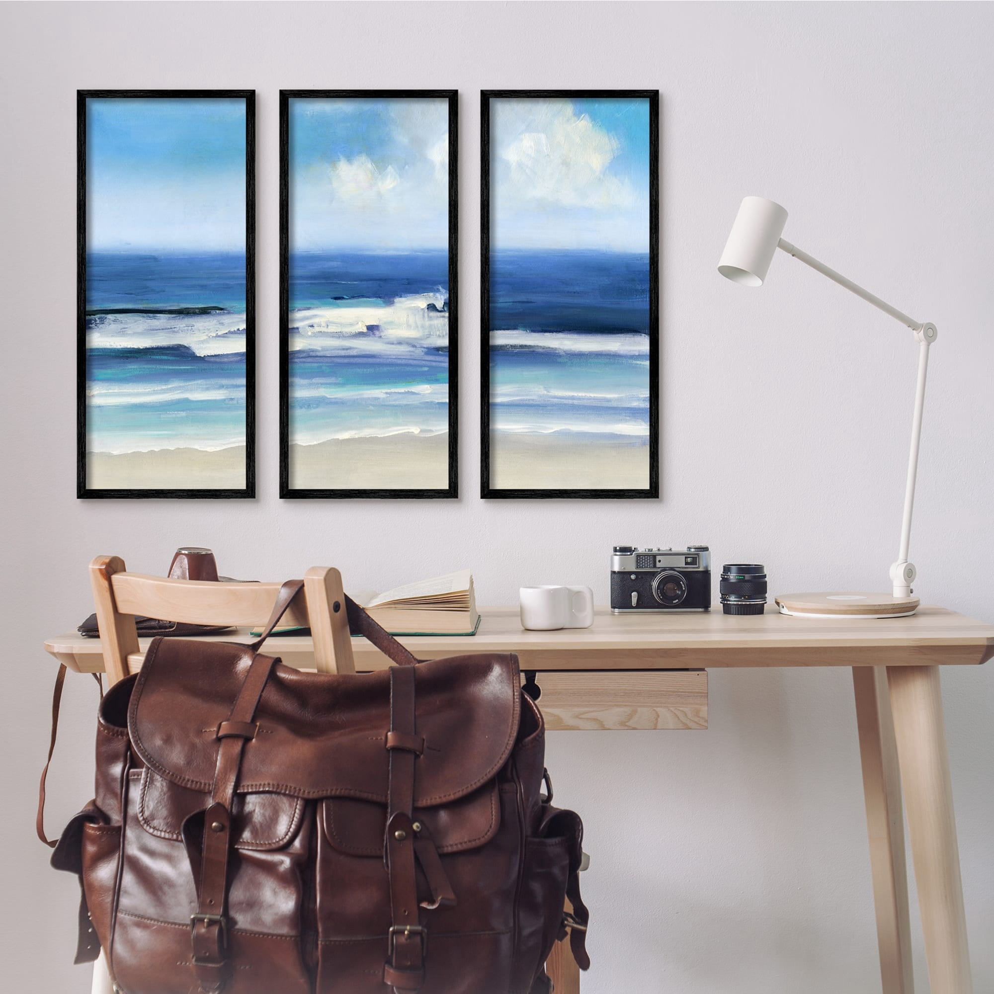 Stupell Industries Blue Beach Coast Triptych Incoming Summer Tide Waves, 10 x 24, Design by Sally Swatland