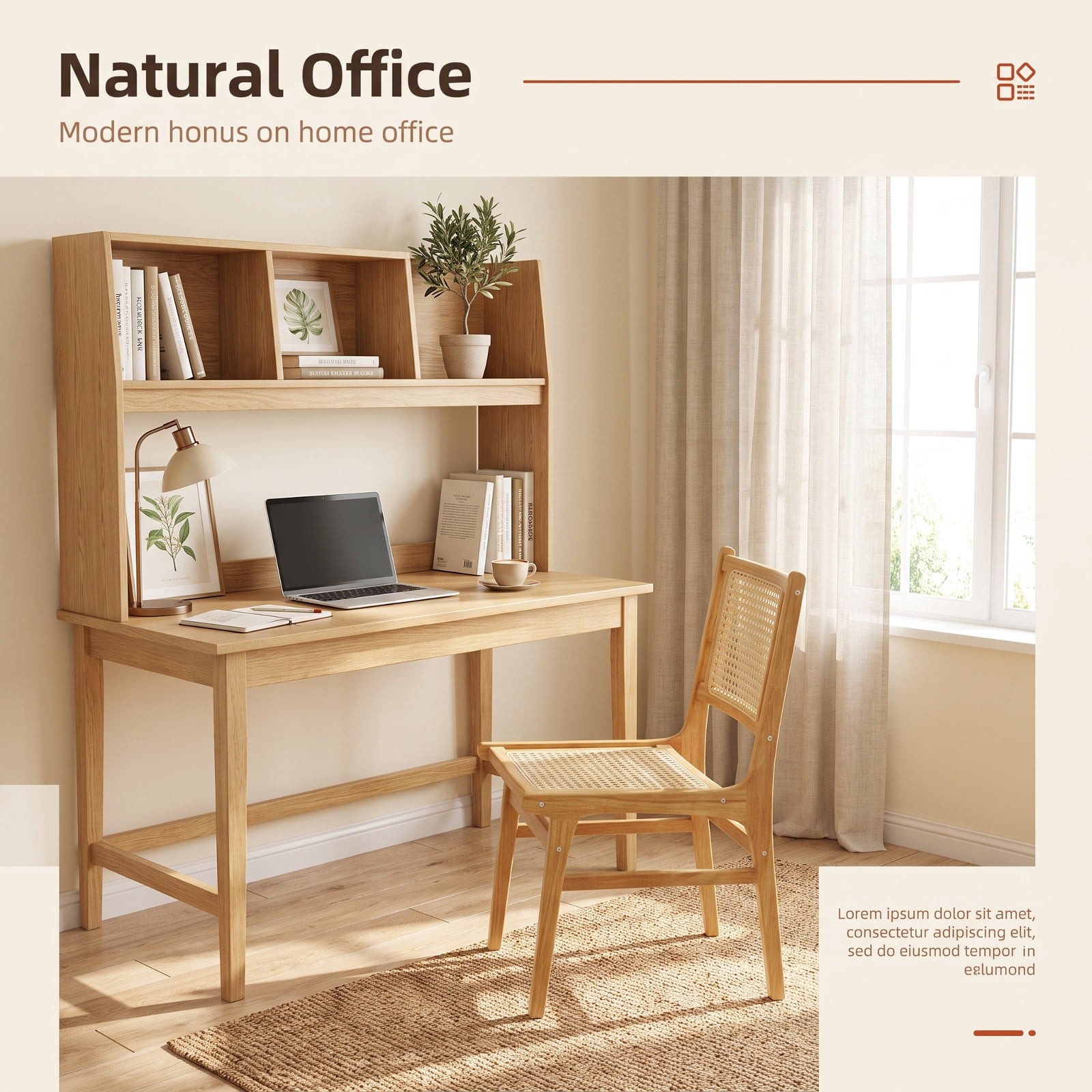 Furnibear Rattan Dining Chair with Natural Cane Woven Backrest and Teak Wood Frame