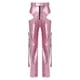 thumbnail image 5 of Pantalones Cargo metálicos brillantes para mujer, Pantalones rectos con bolsillos grandes y recortes de cintura alta, pantalones elegantes, traje de baile de Jazz Rave Club, 5 of 5