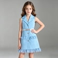 thumbnail image 2 of Odeerbi Vestido de Las Niñas Sin Mangas Blazer Entallado Solapa Ruffle Vestido de Camisa de Línea A Con Cinturón, 2 of 9